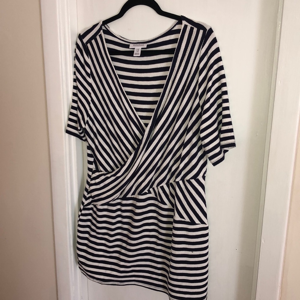 Motherhood maternity navy and white strip top